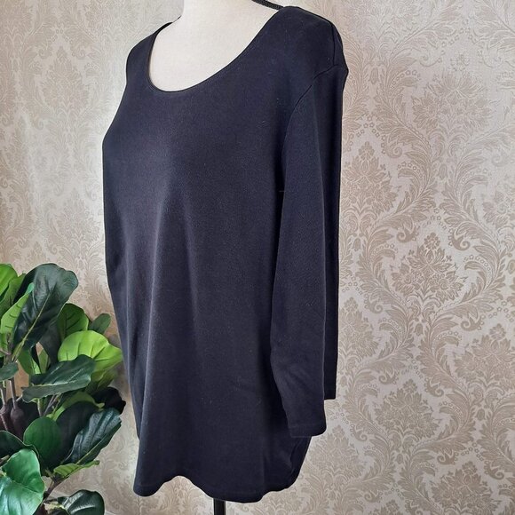 Rebecca Malone Size 1X Black T-Shirt ¾ Sleeves Scoop Neck Basic Layer EUC - Picture 3 of 8